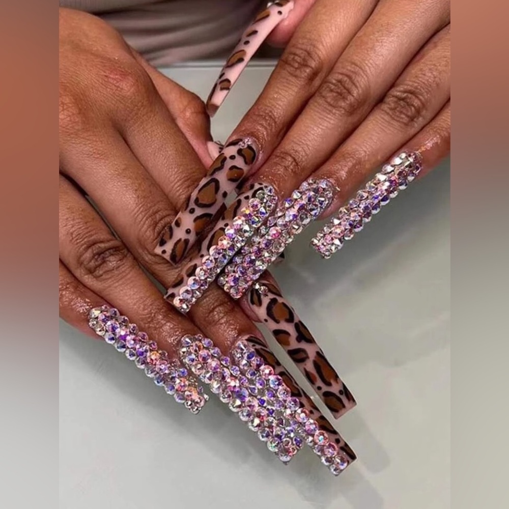 SALE! Passion of Essence Nail Bar 24pcs Long Coffin Leopard Print Fake Nail